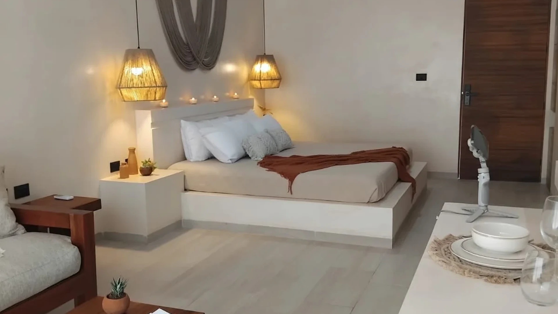 View of Studio Apartment at Casa Makram, showcasing Open Concept Living, Modern Interior.