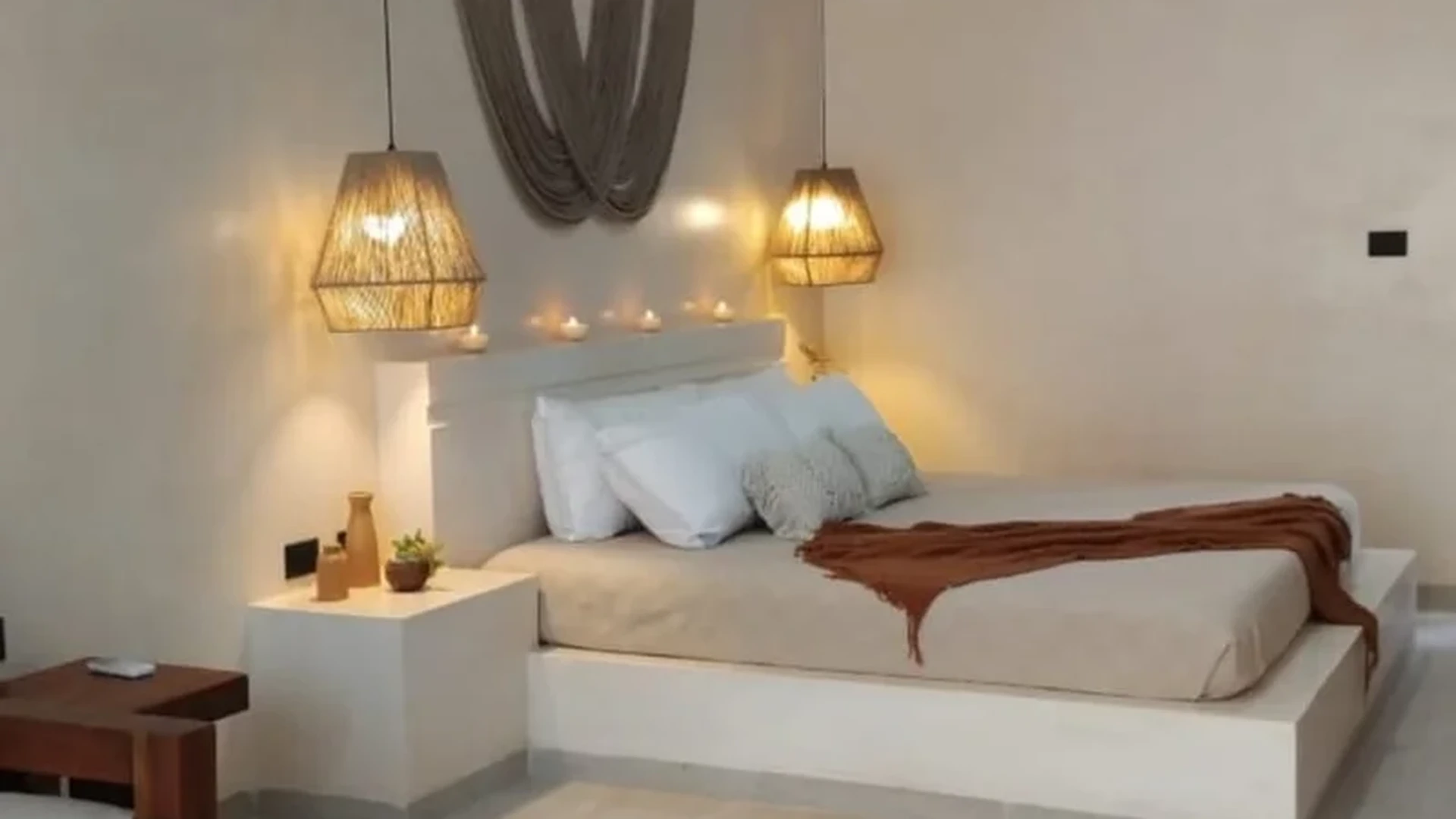 View of Bedroom at Casa Makram, showcasing Modern Interior, Neutral Decor.