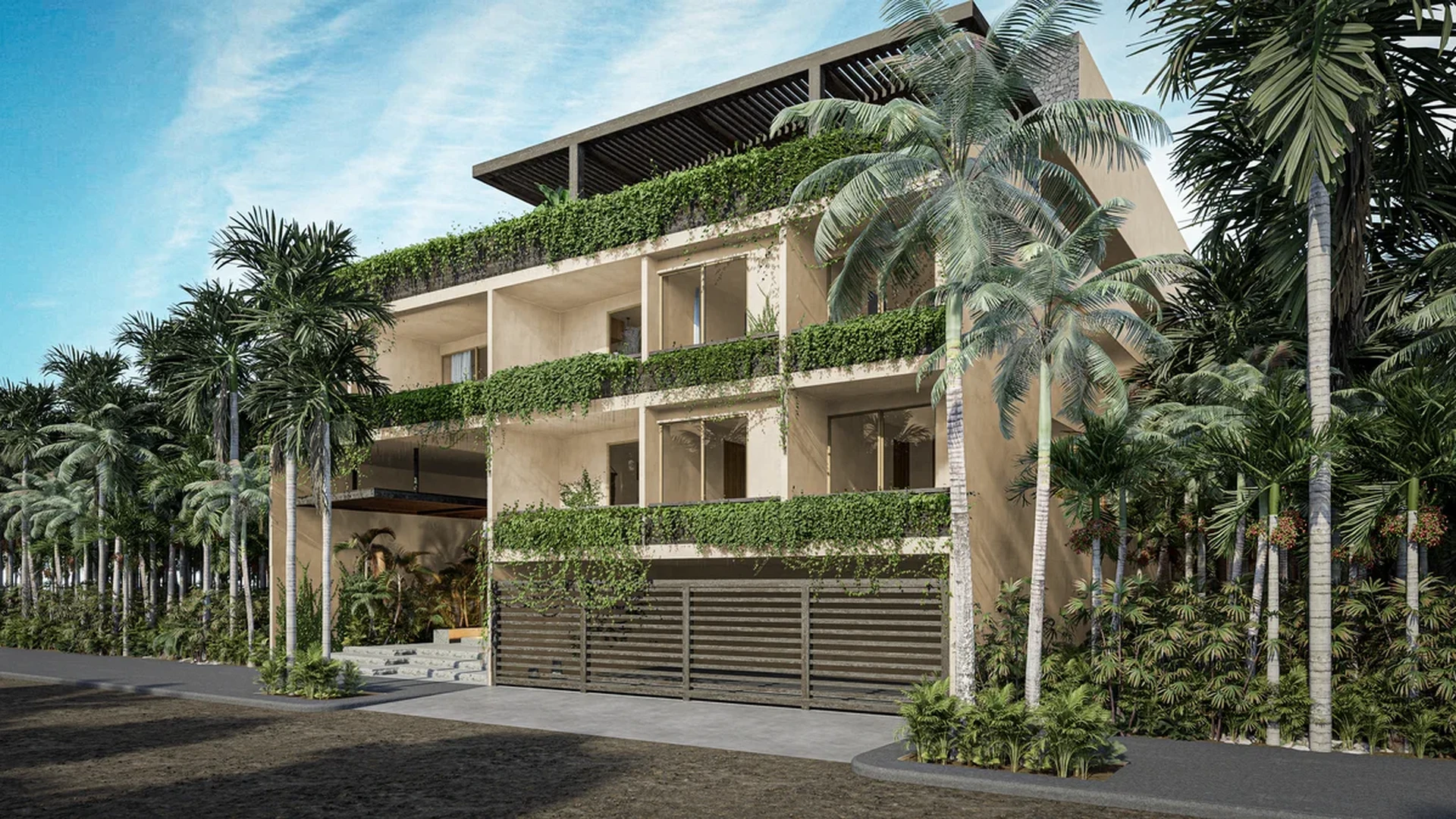 Image of Parking at Casa Makram, featuring Modern Architecture, Tropical Landscape.