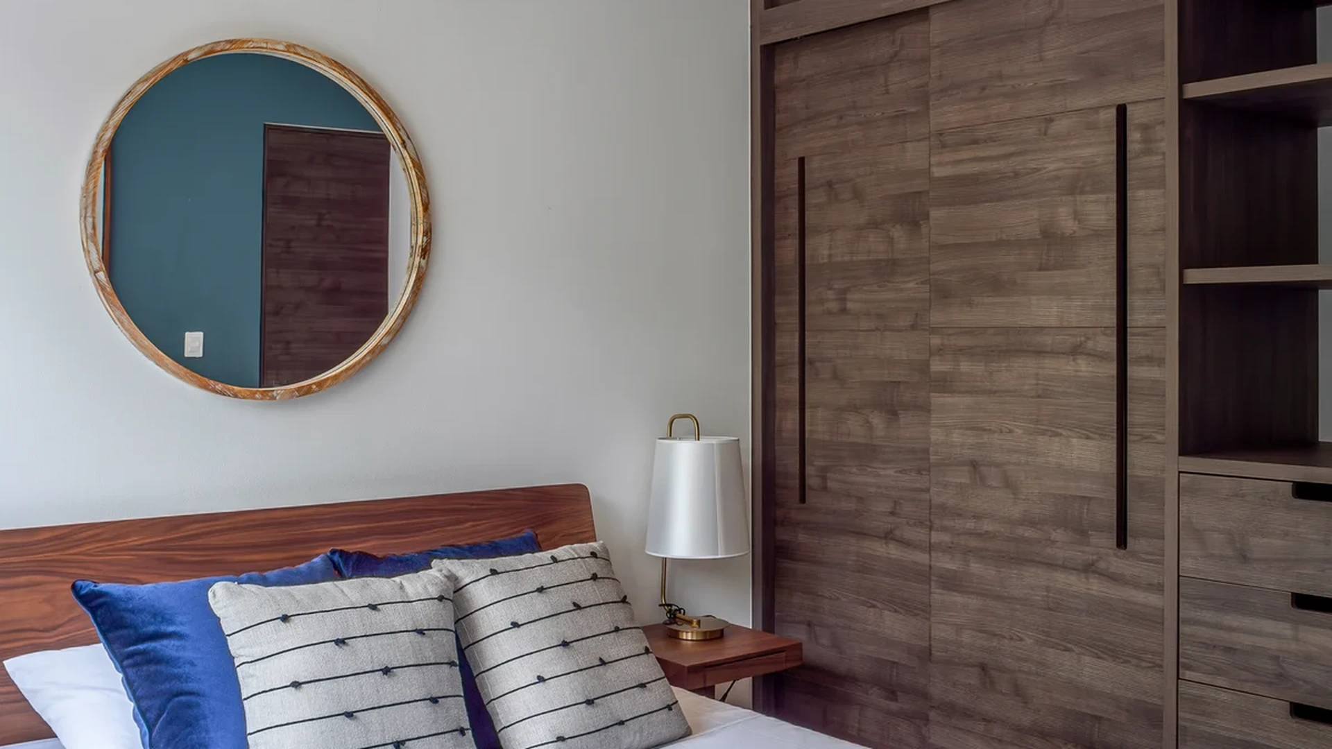 View of Modern Bedroom at Tao Tulum, showcasing Wood Furniture, Built-in Wardrobe.