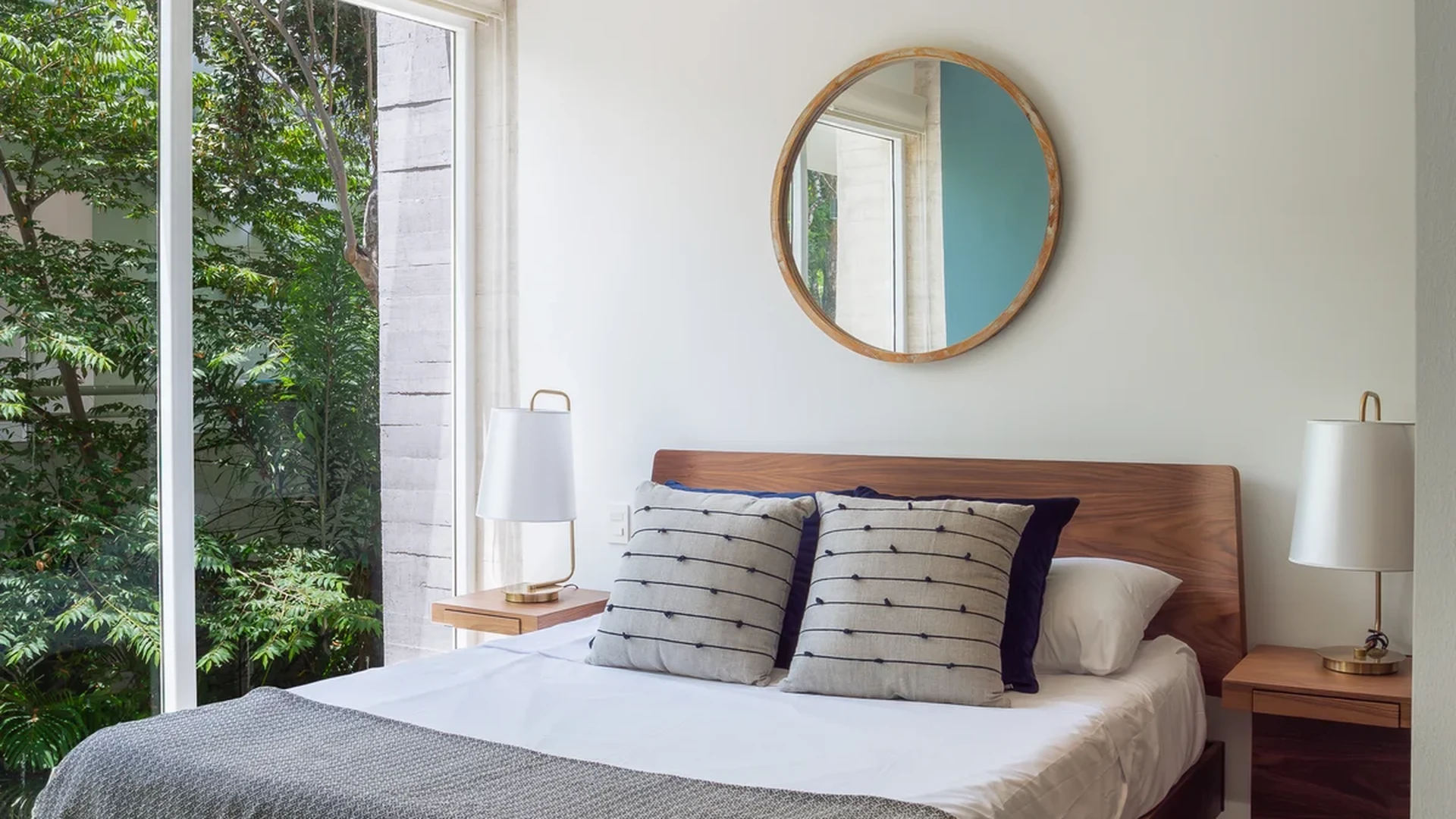 View of Modern Bedroom at Tao Tulum, showcasing Natural Light, Garden View.