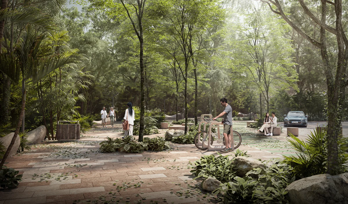 Image of Garden at Park 101, featuring Lush Greenery, Pedestrian Pathways.