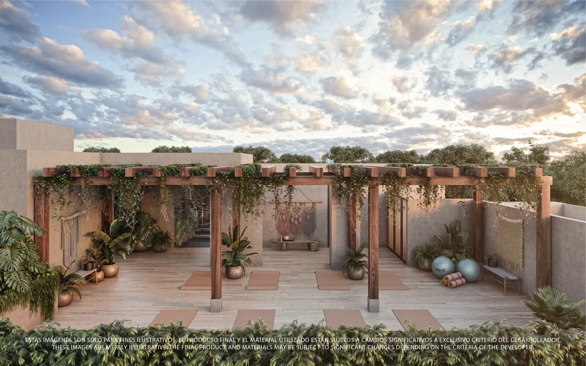 Image of Rooftop Terrace at Nhoa, featuring Rooftop Yoga Deck, Outdoor Wellness.