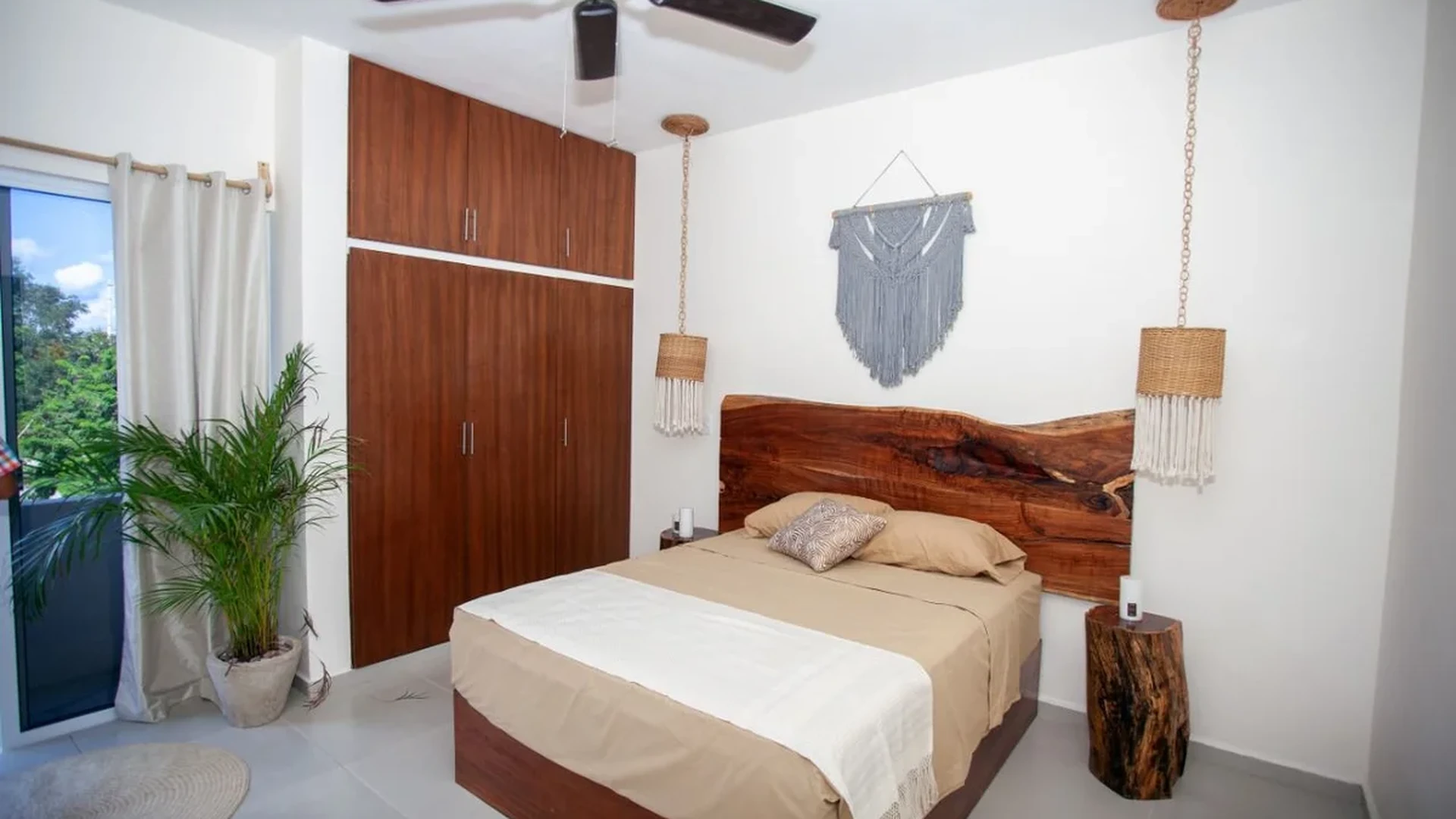 View of Bedroom at Triángulo, showcasing Modern Bedroom, Live Edge Headboard.