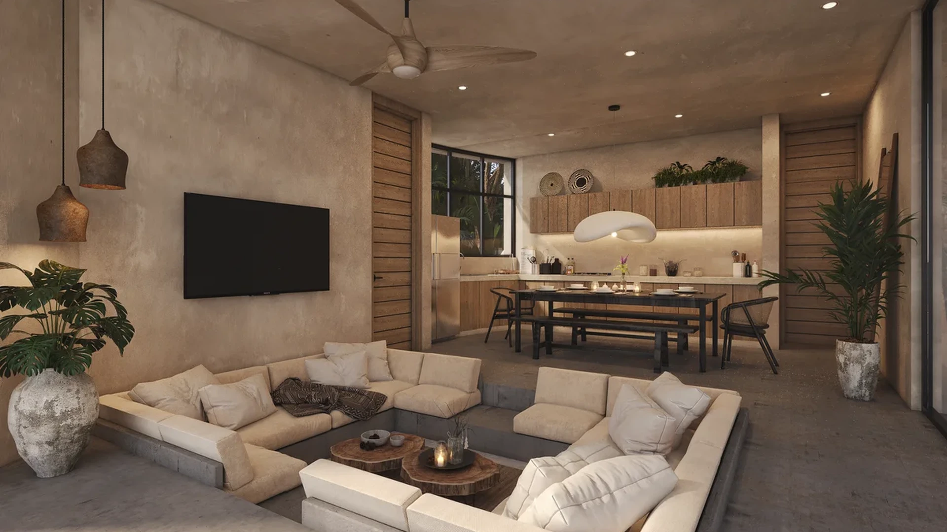 Image of Fire Pit at 404 Tulum, featuring Open Concept Living, Modern Kitchen.