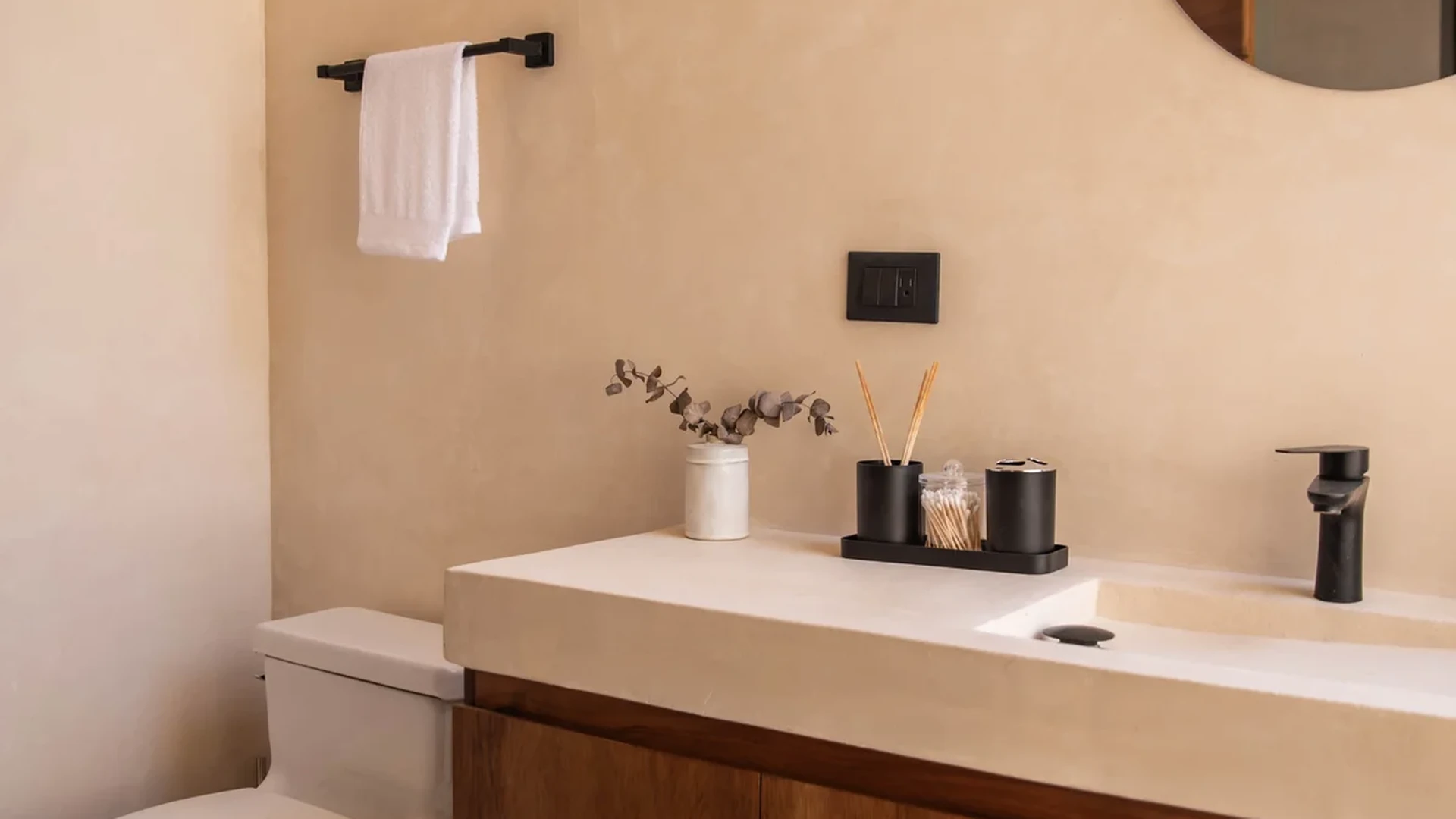 View of Modern Bathroom at Afra Jungle, showcasing Residential Bathroom, Vanity.