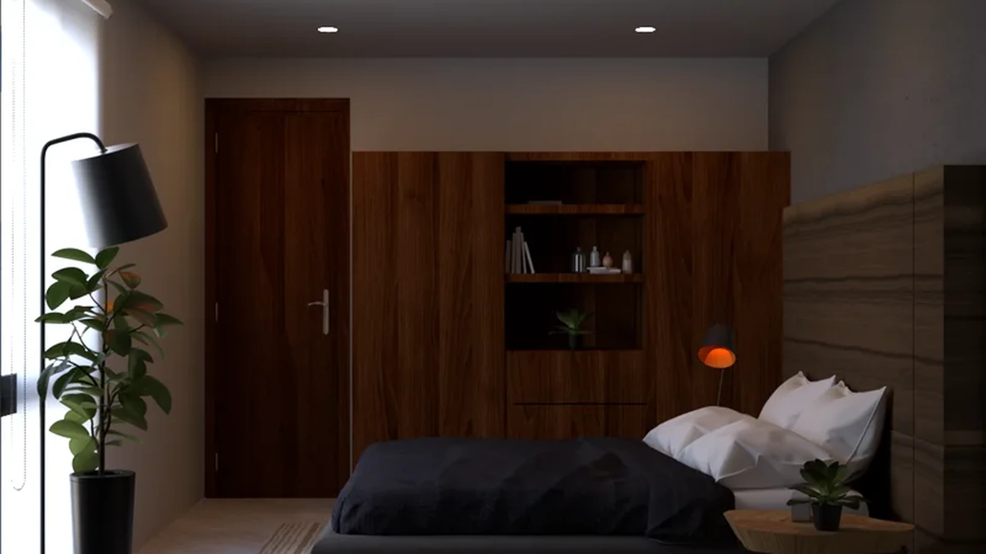View of Modern Bedroom at Amanecer, showcasing Contemporary Design, Wood Accents.