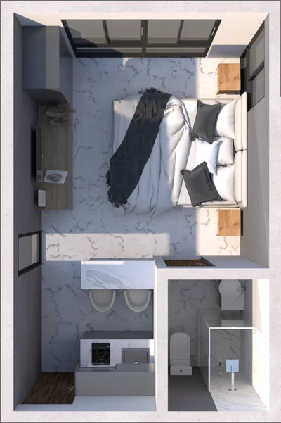 View of Modern Studio at Amanecer, showcasing Compact Living, Integrated Bedroom.