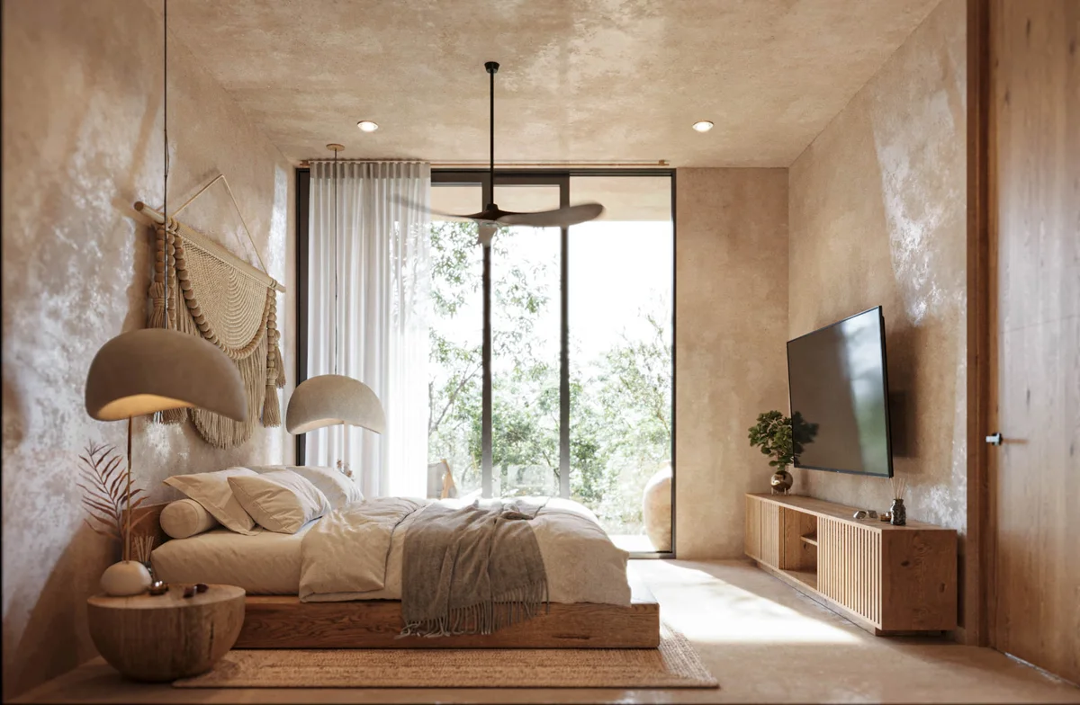 View of Modern Bedroom at Amari Cosmos, showcasing Natural Light, Large Windows.