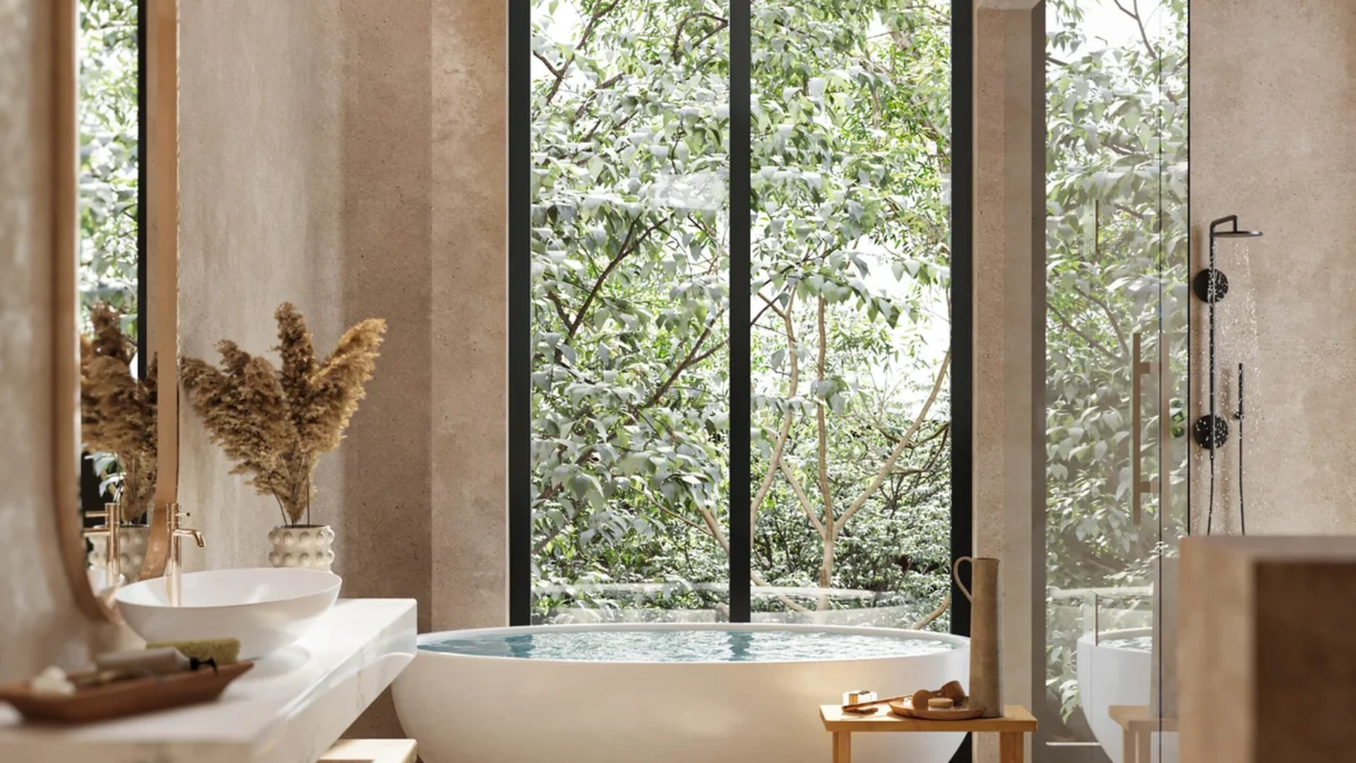 View of Luxury Bathroom at Amari Cosmos, showcasing Modern Bathroom Design, Freestanding Bathtub.