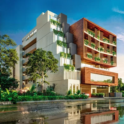 Image of Garden at Central Condo Living, featuring Modern Architecture, Contemporary Building.