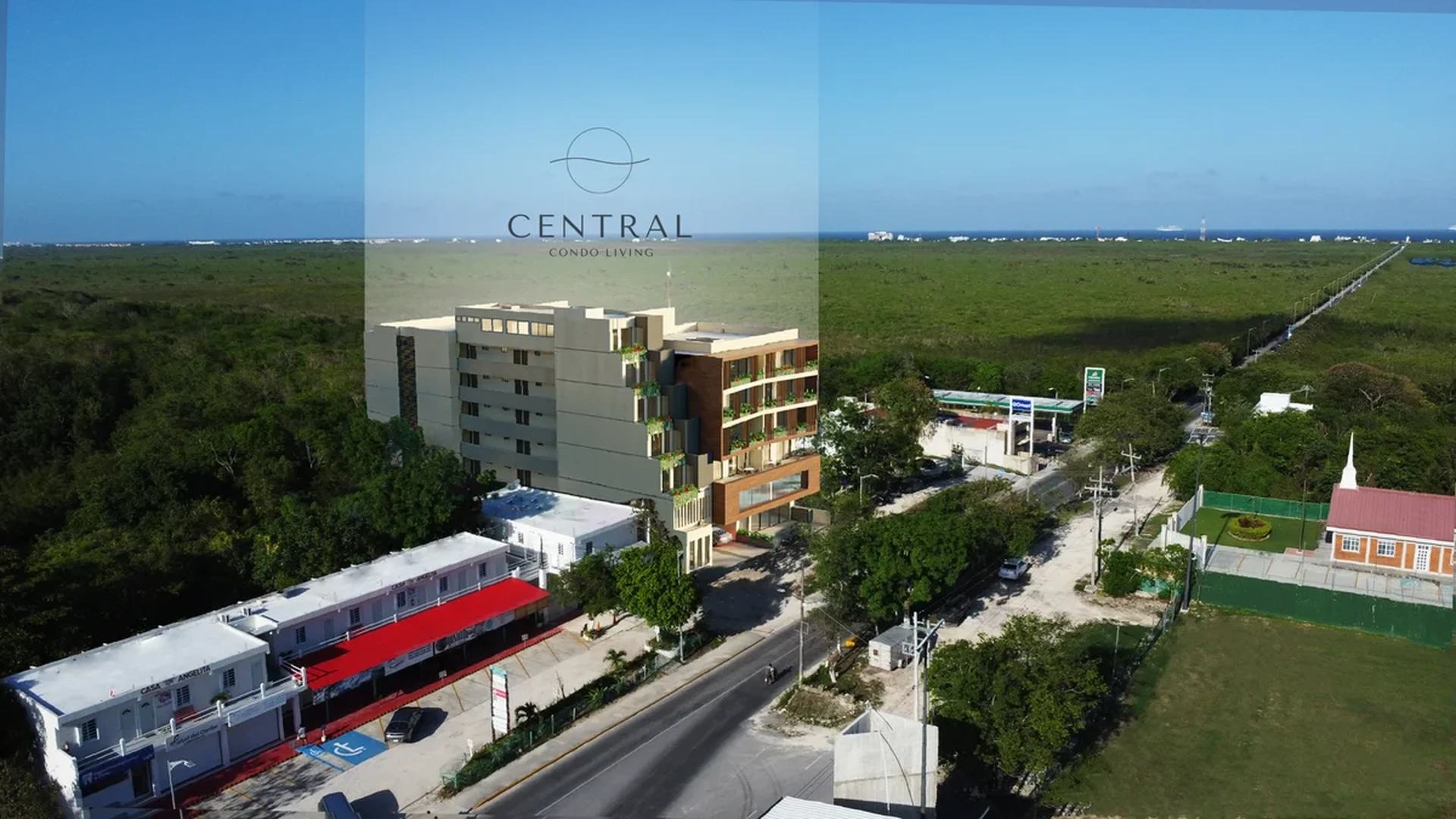 Image of Swimming Pool at Central Condo Living, featuring Modern Architectural Rendering, Condominium Exterior.