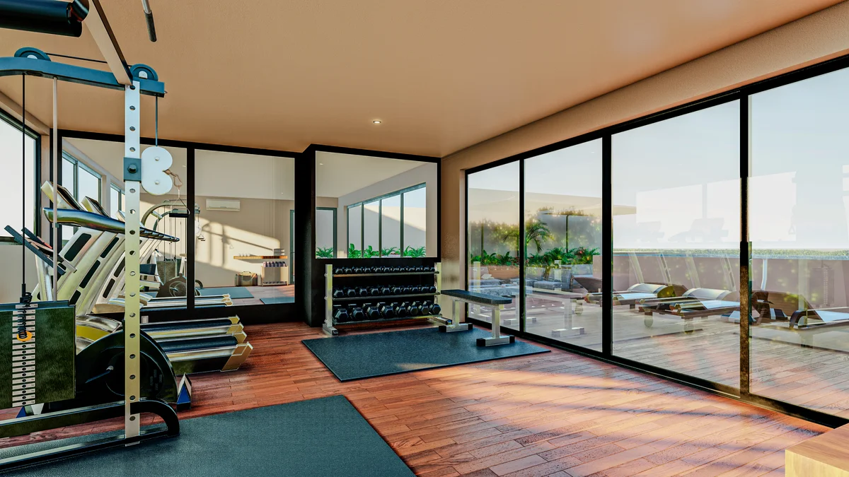 Image of Gym at Central Condo Living, featuring Modern Gym, Fitness Center.