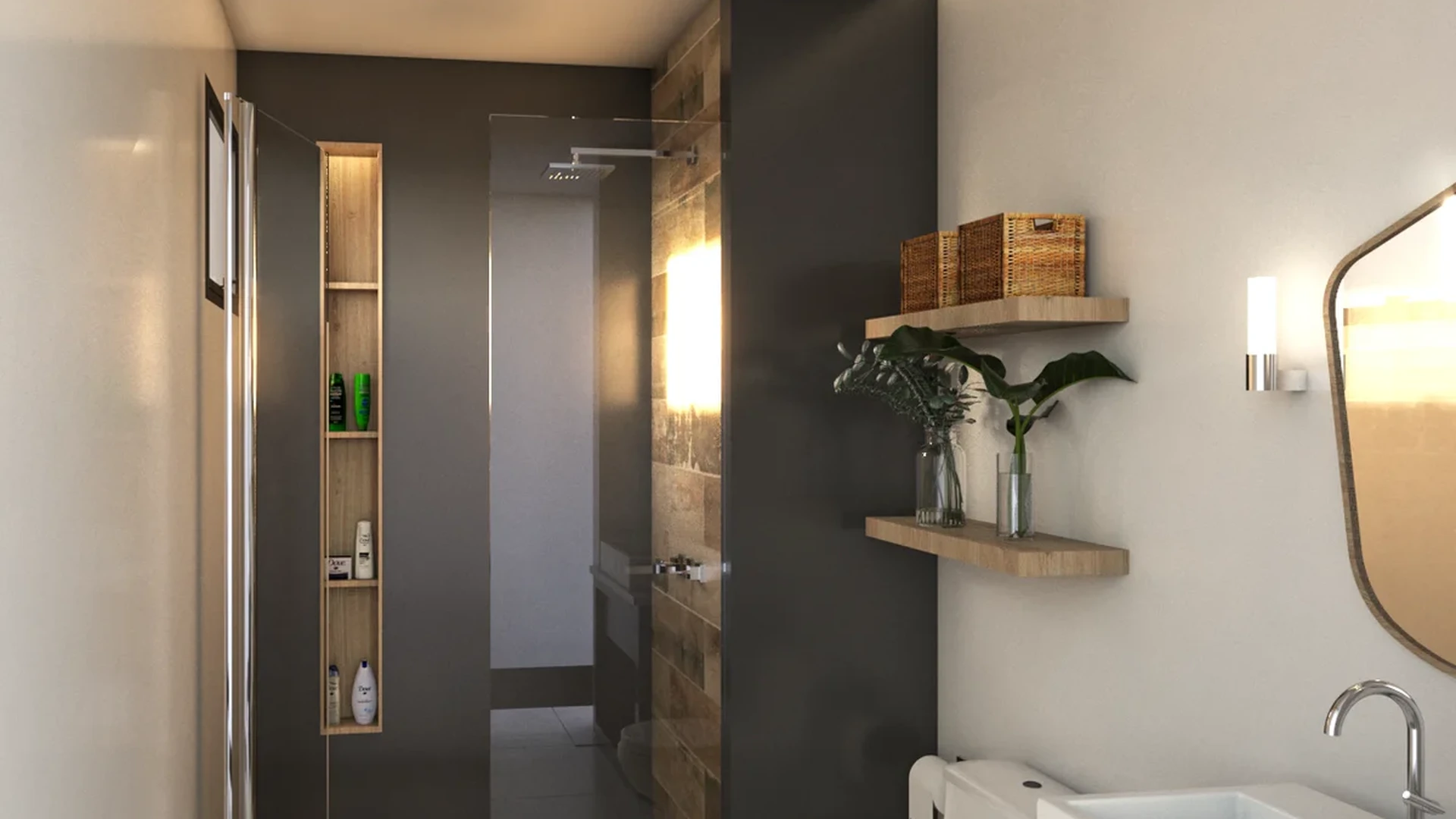 View of Modern Bathroom at Centurmex 10, showcasing Contemporary Design, Glass Shower.