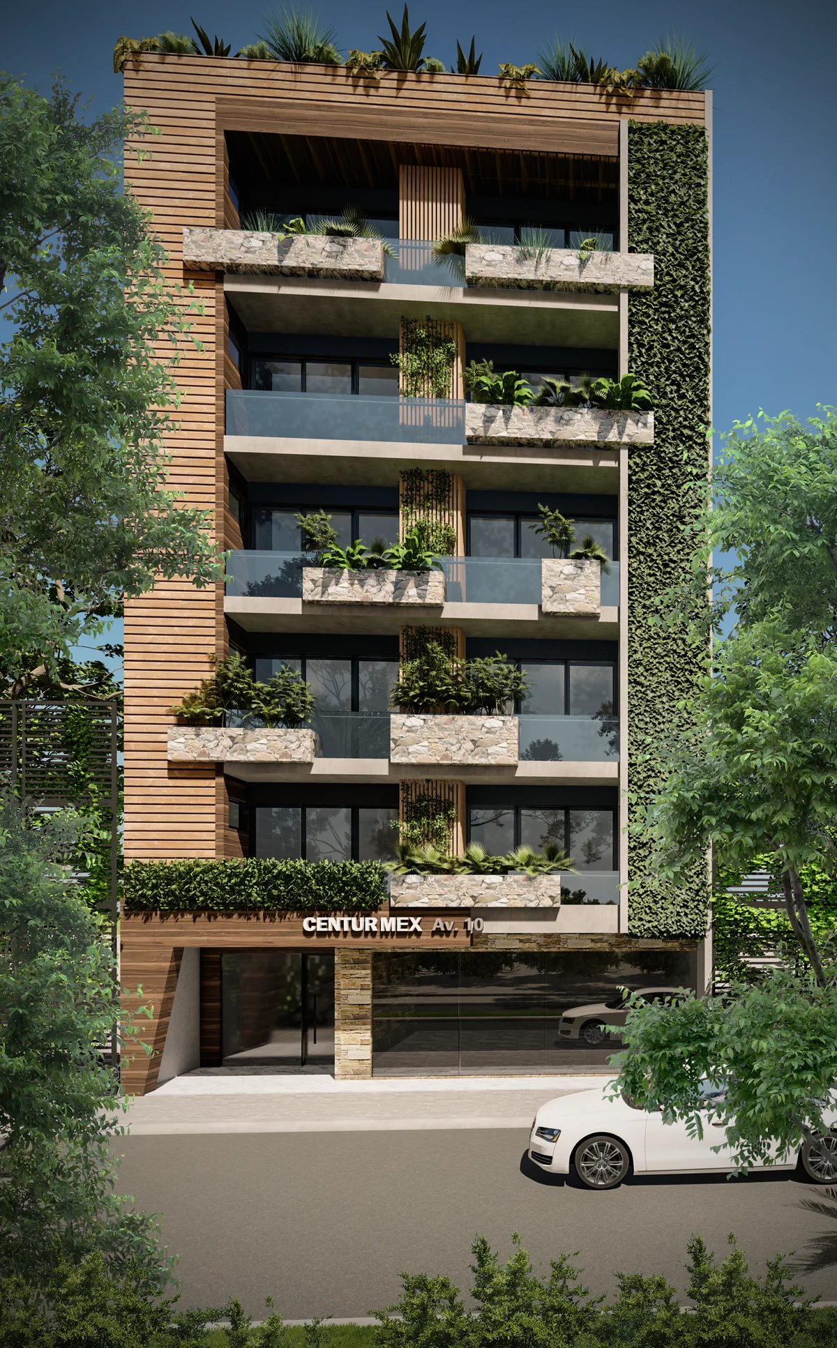 Image of Parking at Centurmex 10, featuring Modern Architecture, Building Facade.