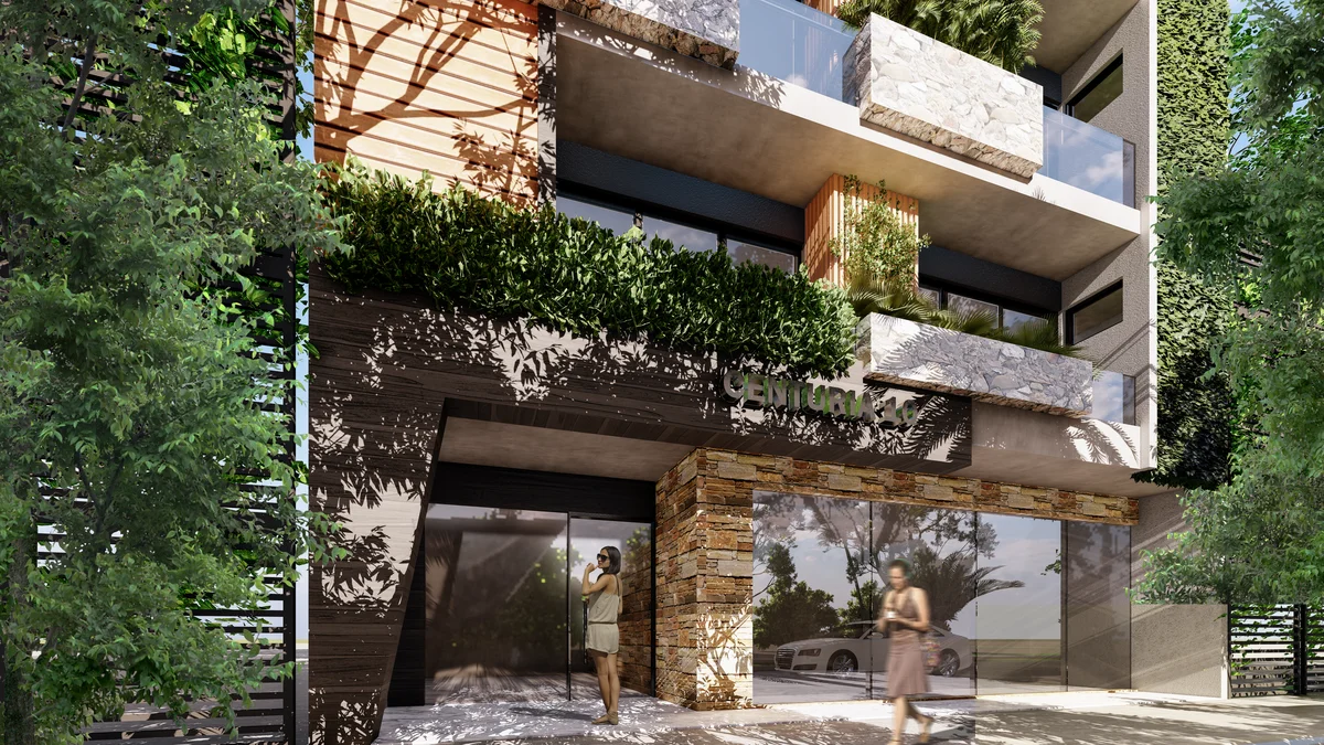 View of Building Facade at Centurmex 10, showcasing Modern Architecture, Green Design.