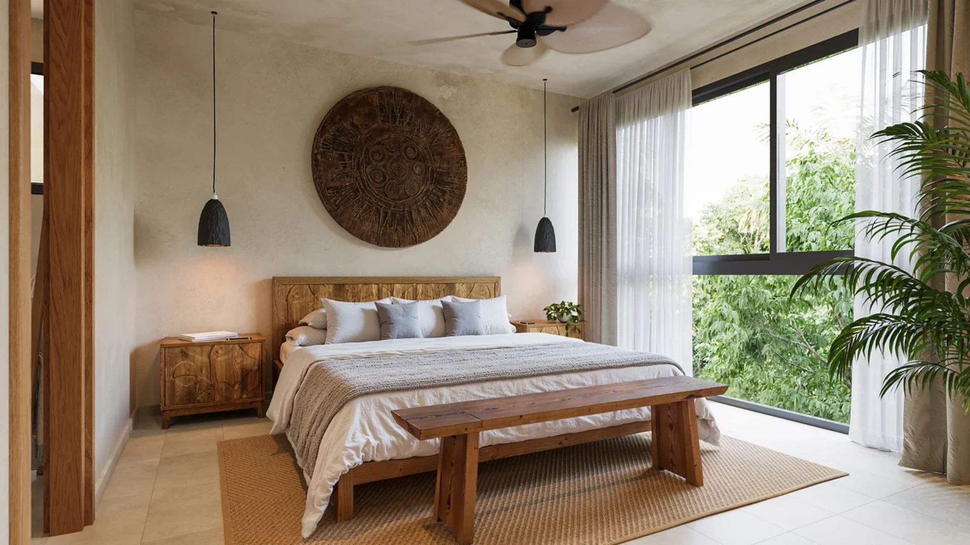 View of Bedroom at Fruits Losantos, showcasing Natural Light, Wood Furniture.
