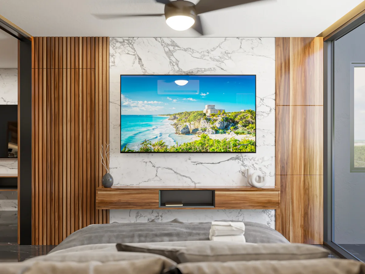 View of Modern Bedroom at DK 44 Fase 1, showcasing Luxury Interior, Marble Accent Wall.