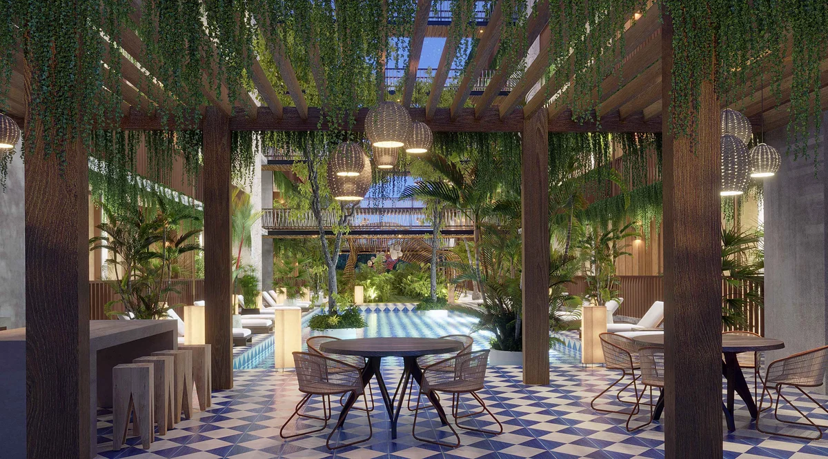 Image of Swimming Pool at Distrito Arte, featuring Outdoor Lounge, Swimming Pool.