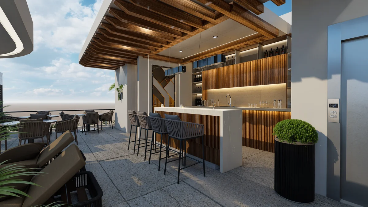 Image of Rooftop Terrace at DK 42, featuring Rooftop Bar, Outdoor Lounge.