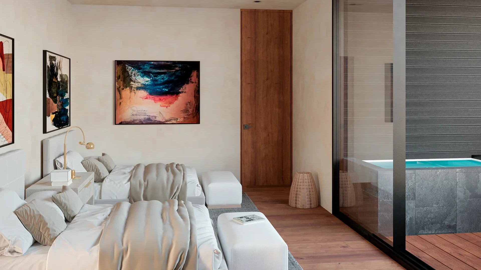 Image of Jacuzzi at Hermitage Keej, featuring Modern Bedroom, Twin Beds.