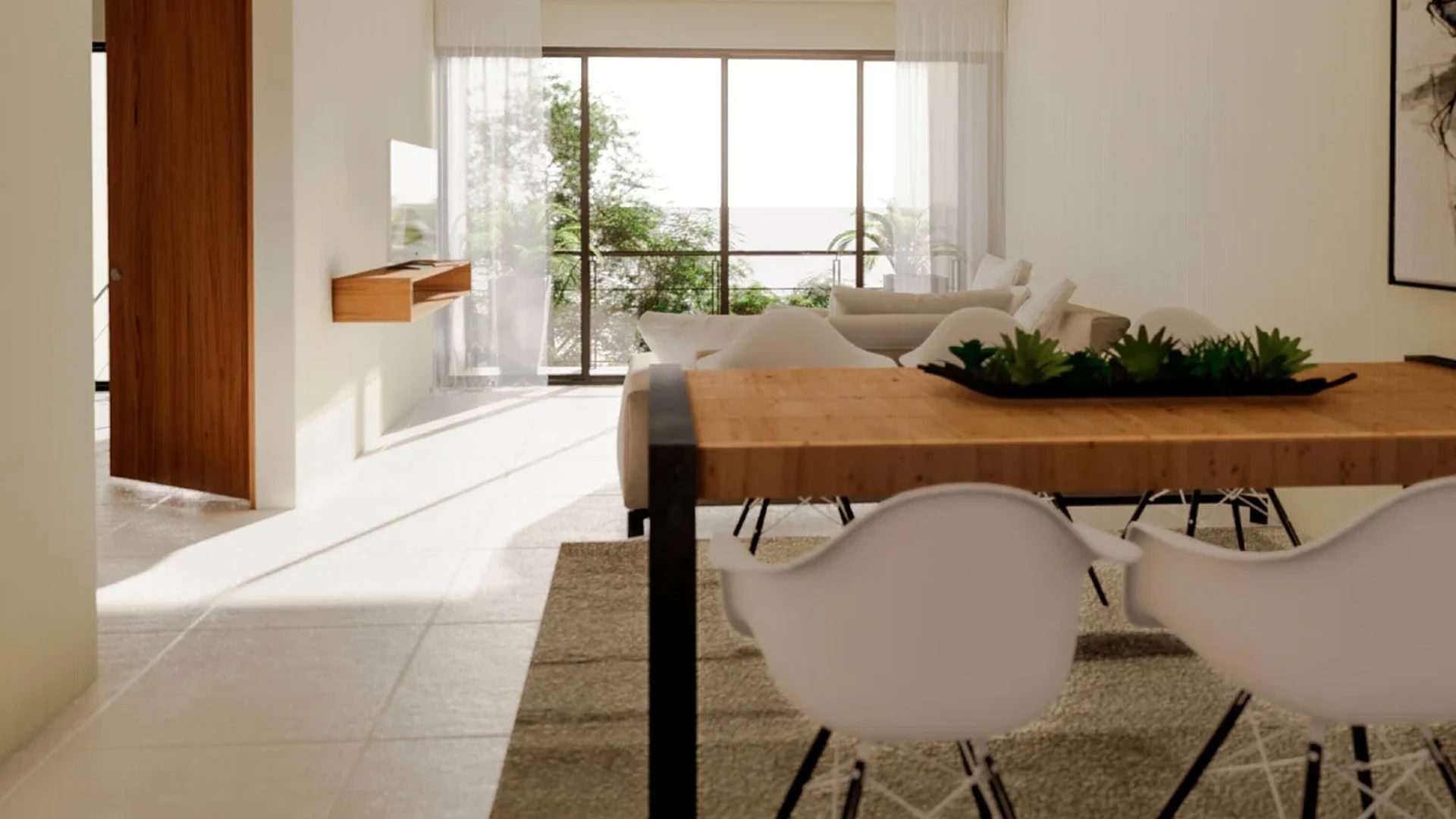 View of Open Concept Living at Inzignia, showcasing Modern Dining Area, Bright Living Room.