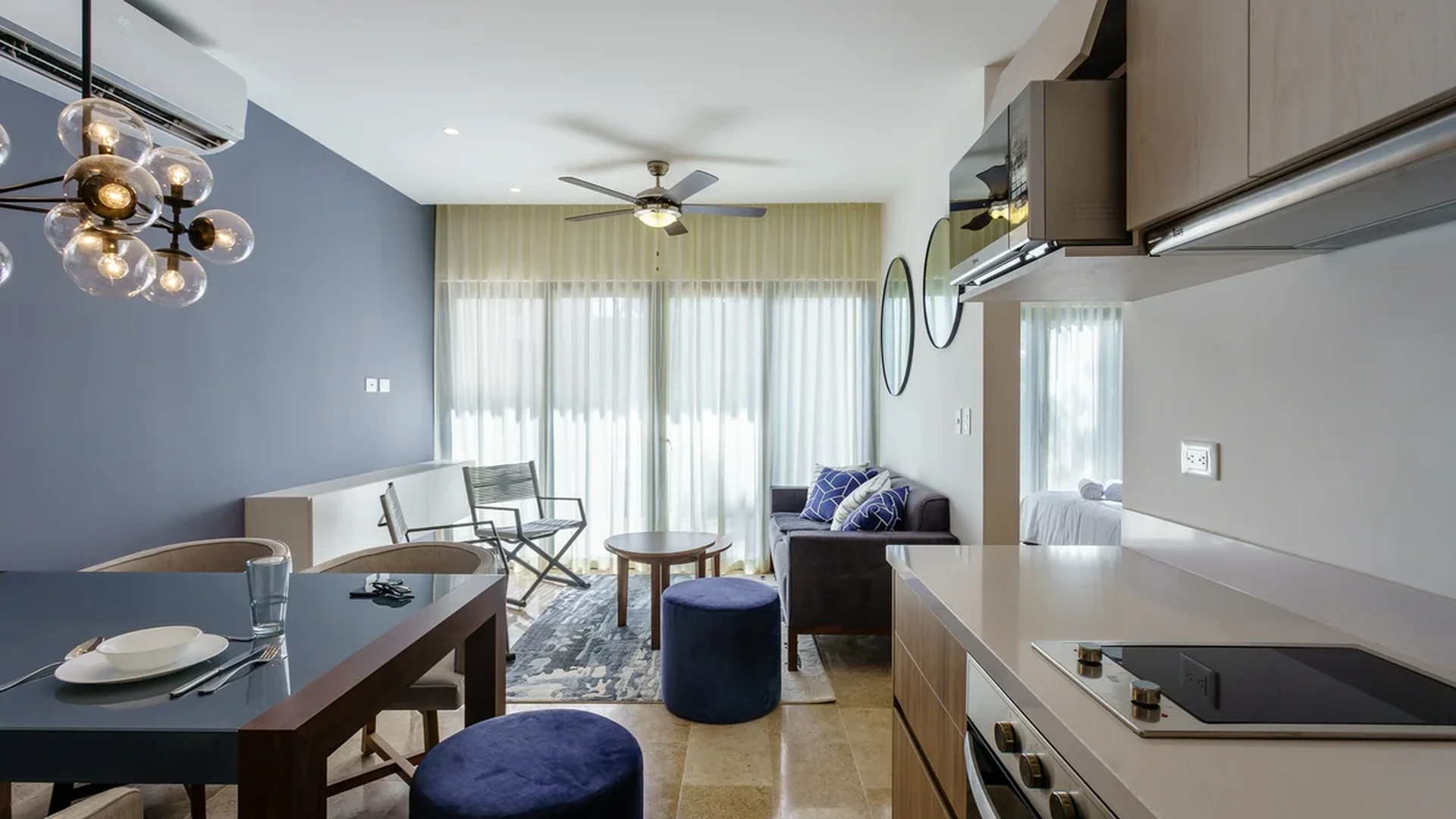 View of Modern Apartment at Ipana, showcasing Open Concept Living, Contemporary Kitchen.