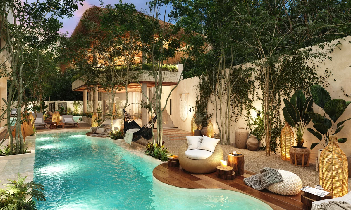 Image of Swimming Pool at Itza Selva, featuring Tropical Pool, Outdoor Lounge.