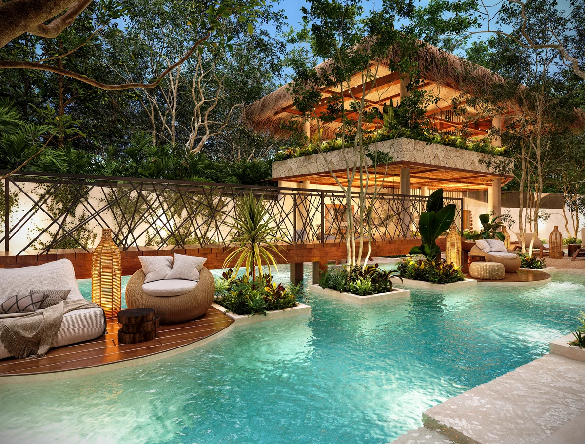 Image of Swimming Pool at Itza Selva, featuring Luxury Pool Area, Tropical Landscape.