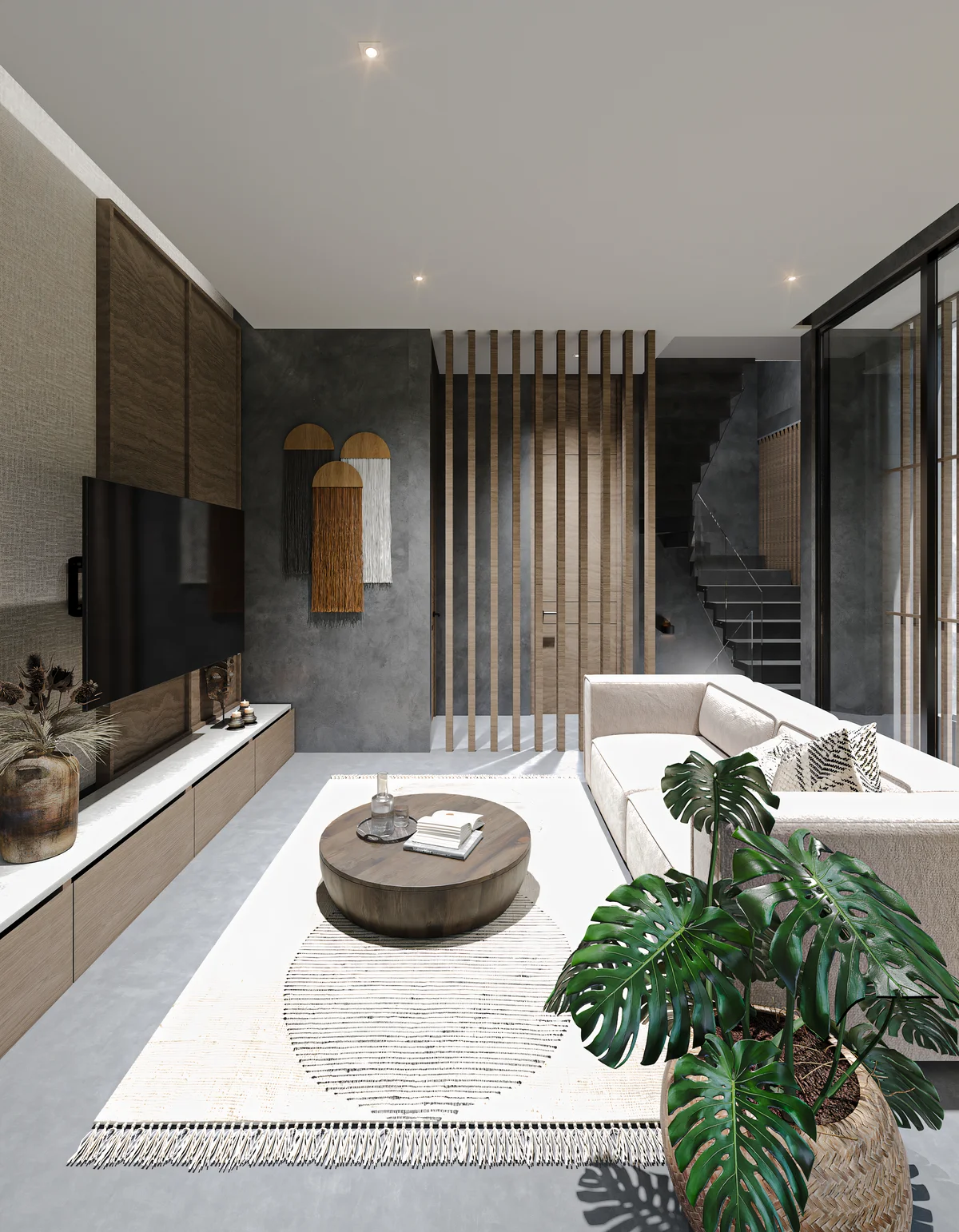 View of Modern Living Room at Kachava Lux, showcasing Contemporary Design, Open Concept Living.