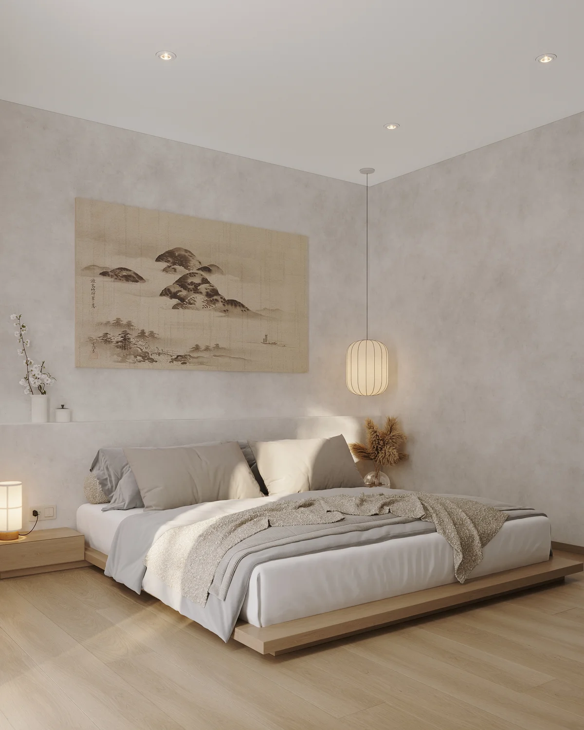 View of Modern Bedroom at Ki Residences, showcasing Minimalist Design, Platform Bed.