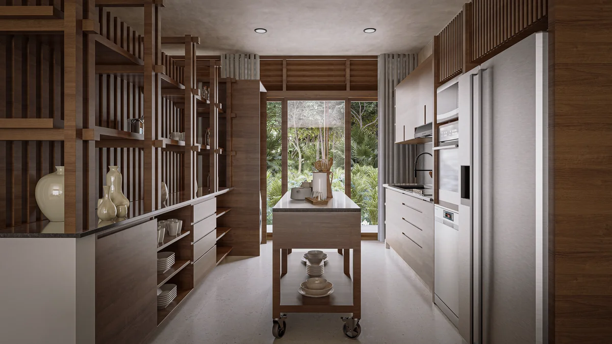 Image of Garden at Kiino, featuring Modern Kitchen, Wood Cabinetry.