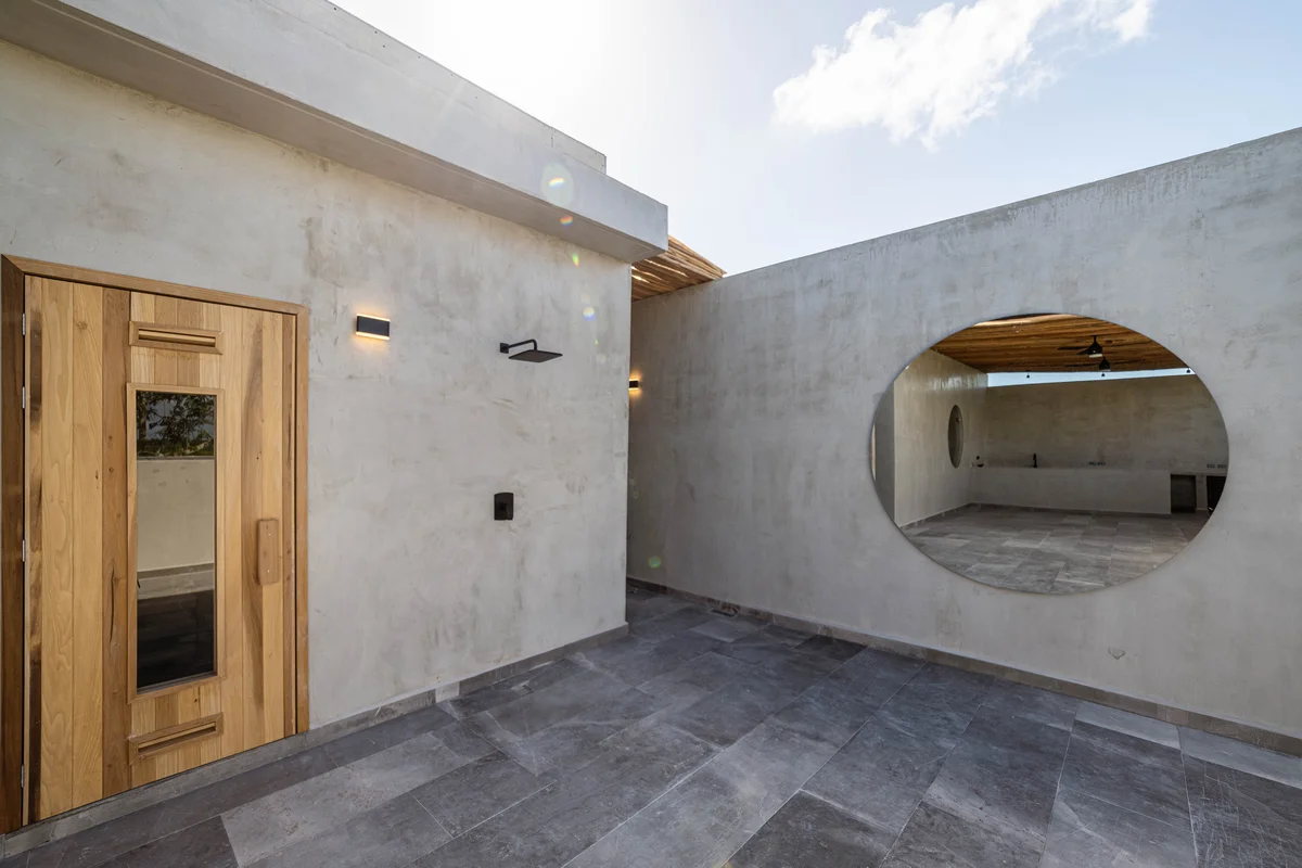 Image of Spa at NEEA, featuring Outdoor Spa Area, Modern Architectural Design.