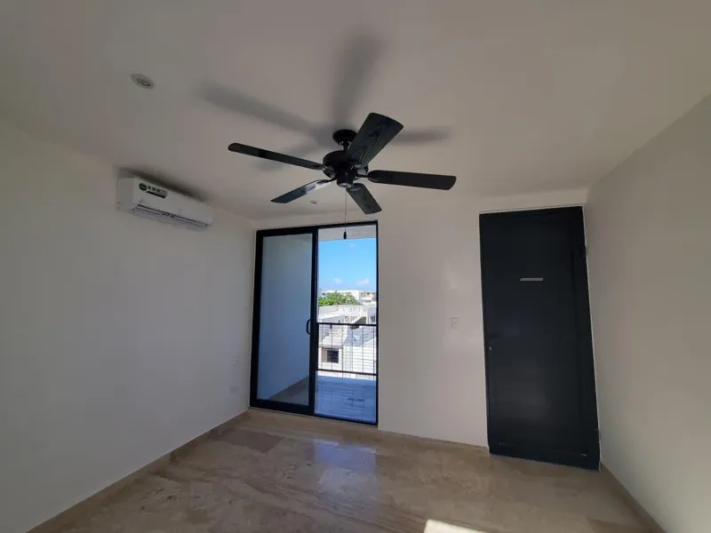 A collection of interior and balcony photos from Lik Xelba, showcasing a finished bedroom with a wooden wardrobe, ceiling fan, air conditioning, and a balcony with a spiral staircase, alongside a modern bathroom with a white sink, toilet, and glas...