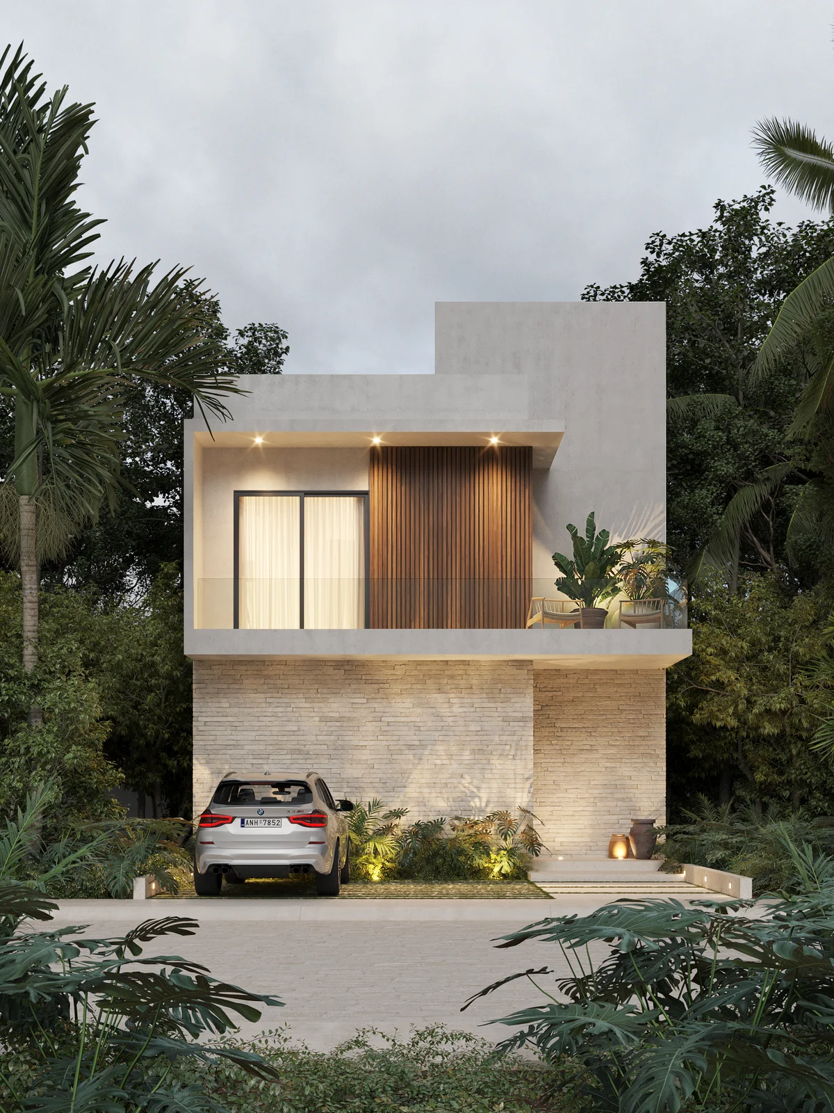 Image of a Modern Architecture, featuring Tropical Villa and Stone Facade.