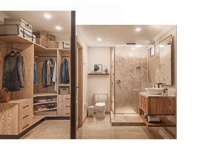 A high-quality render of a modern living and dining area in a Soulam residence, featuring light-colored sofas, a round wooden dining table with wicker chairs, and a large sliding glass door opening to a balcony with a panoramic view of the turquoi...