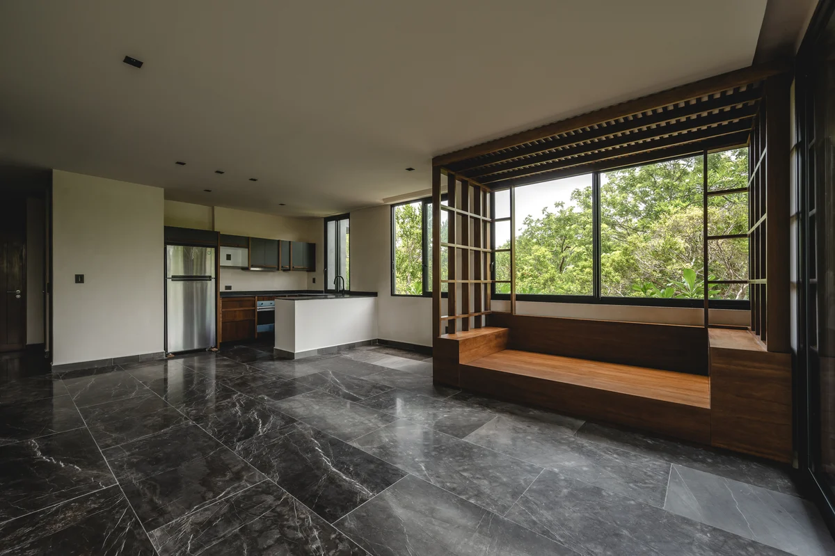 View of Open concept living at Humana, showcasing Modern design, Marble flooring.