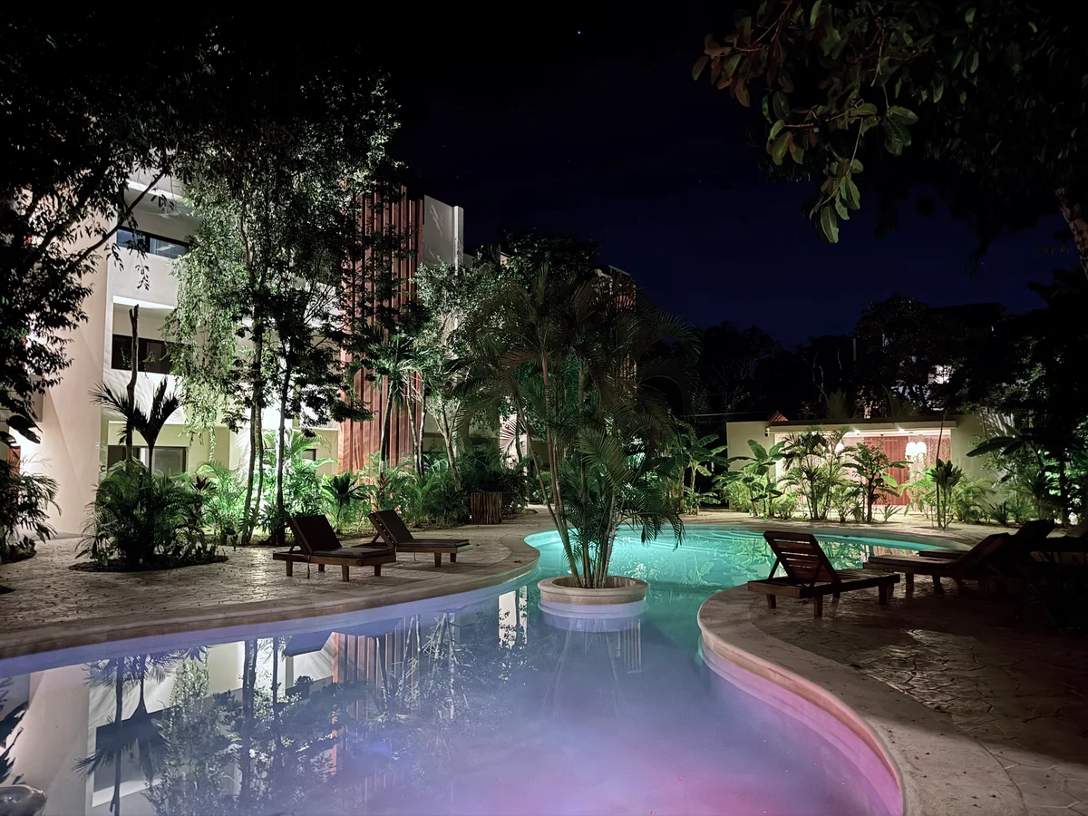 Image of Swimming Pool at AAK, featuring Swimming Pool, Night View.