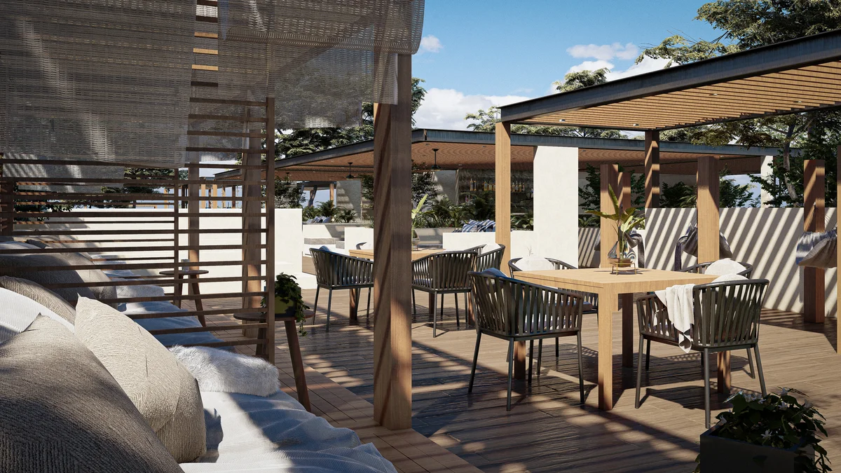 Image of Rooftop Terrace at Xkaa Tulum, featuring Rooftop Terrace, Outdoor Lounge.