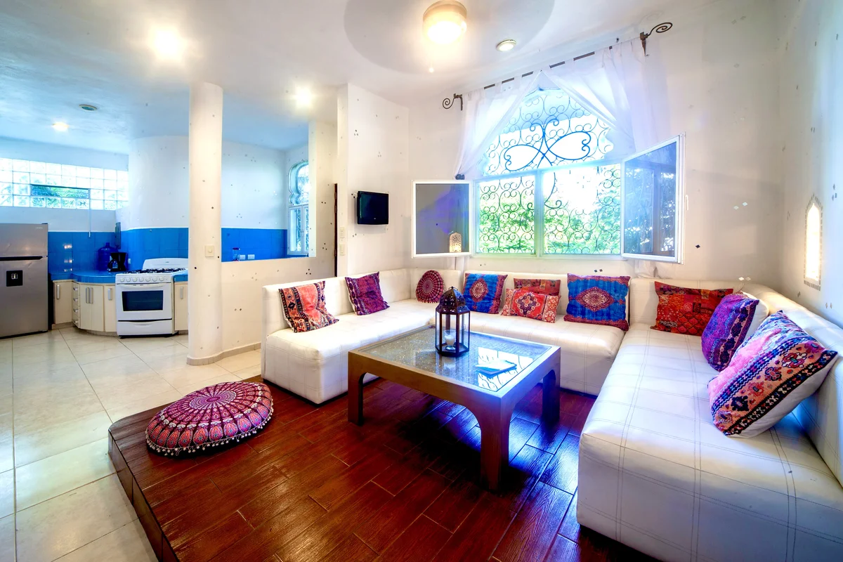 View of Open Concept Living at Casa Dragonfly, showcasing Living Room, Kitchen Area.