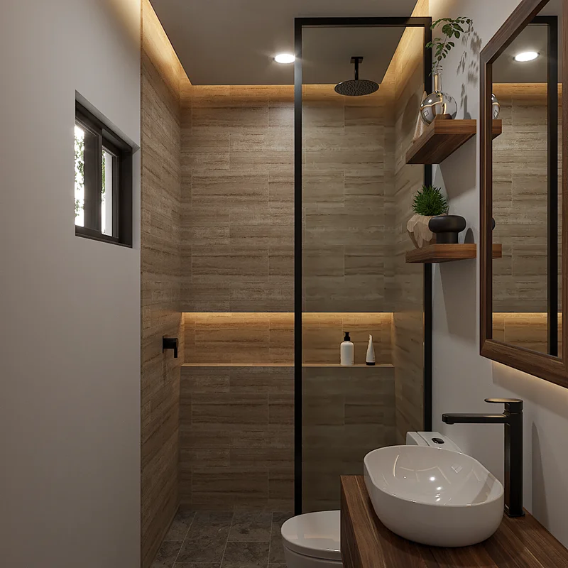 View of Modern Bathroom at Mila Condos, showcasing Walk-in Shower, Rain Shower Head.