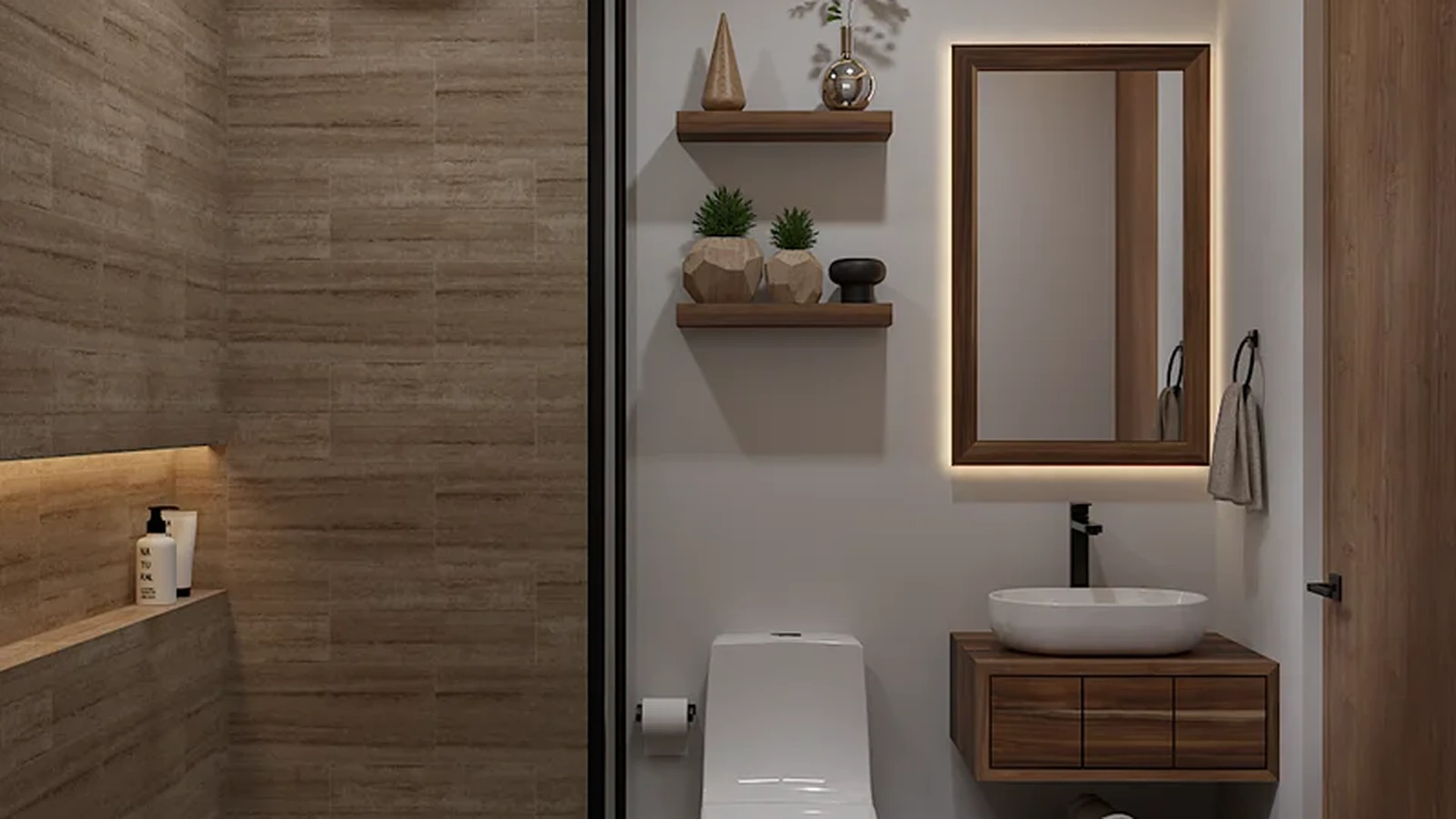 View of Modern Bathroom at Mila Condos, showcasing Walk-in Shower, Rainfall Showerhead.
