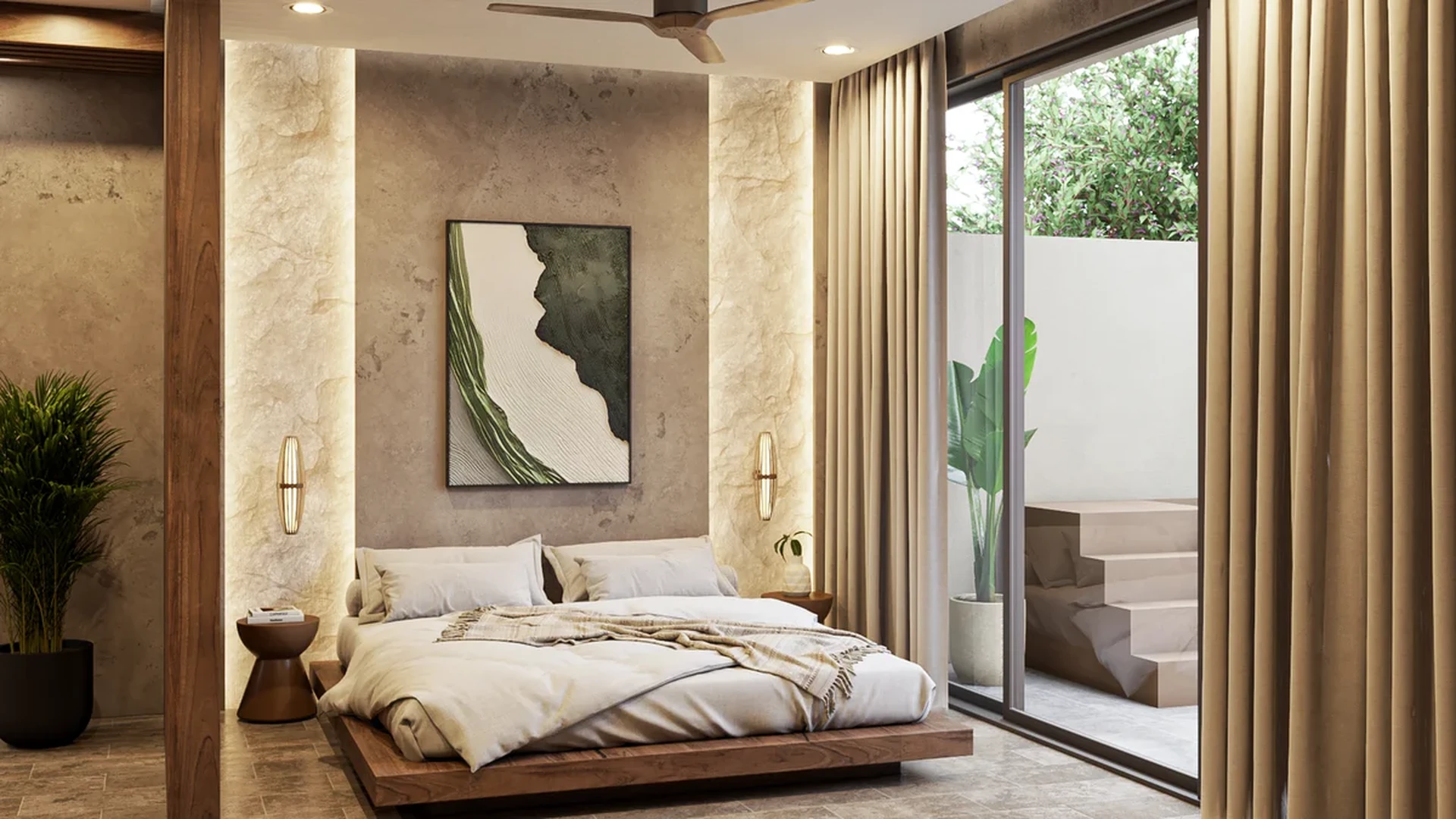 View of Modern Bedroom at Mila Condos, showcasing Contemporary Design, Platform Bed.