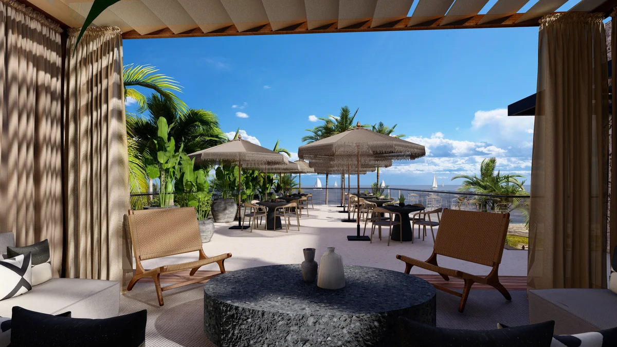 Image of Rooftop Terrace at Distrito Xcalacoco Beach, featuring Outdoor Terrace, Ocean View.