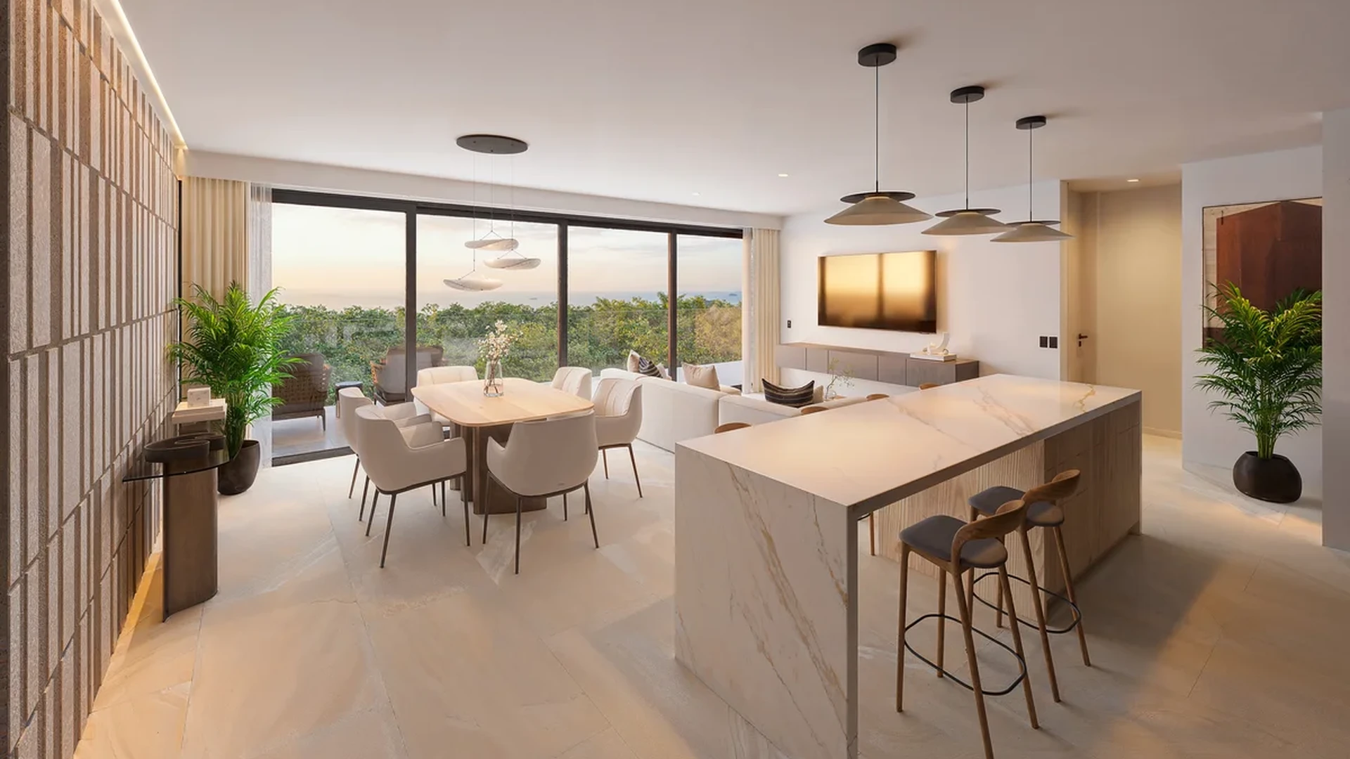 Image of Ocean View at Distrito Xcalacoco Beach, featuring Open Concept Living, Modern Interior Design.