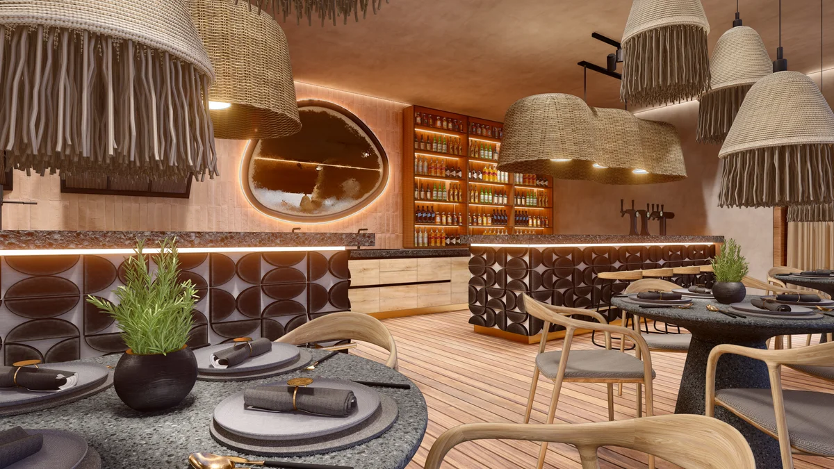 Image of Lounge at Distrito Xcalacoco Beach, featuring Modern Restaurant, Property Bar.