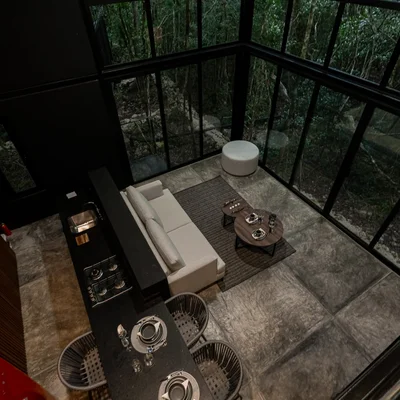 View of Modern Interior at Tree60, showcasing Forest View, Open Concept Living.