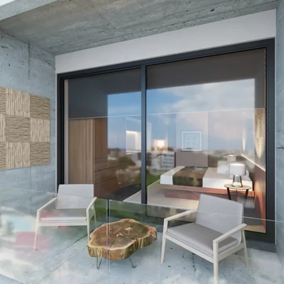 View of Modern Balcony at Xiol, showcasing Private Terrace, Outdoor Space.