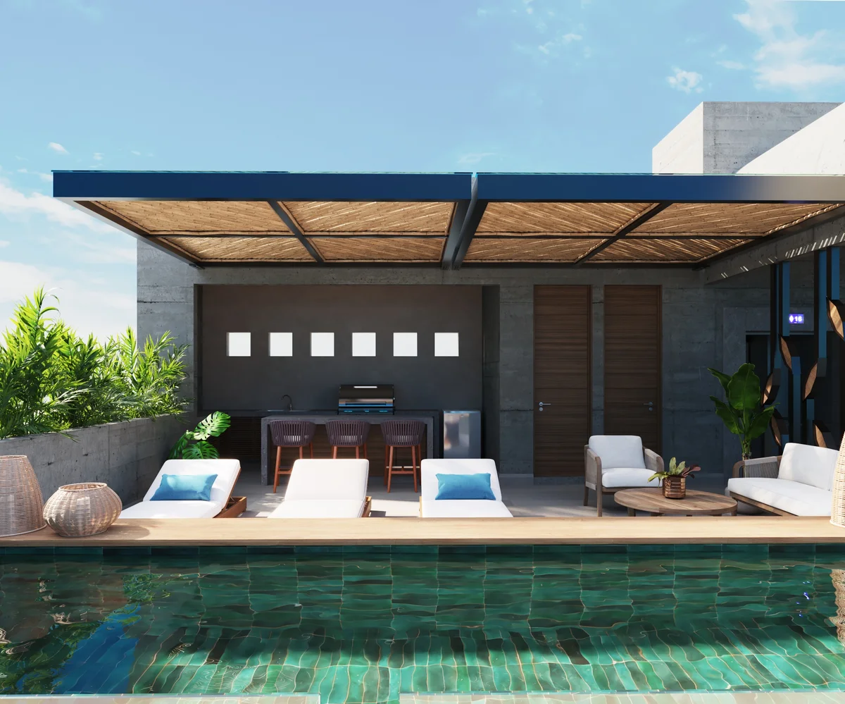 Image of Swimming Pool at Xiol, featuring Rooftop Pool, Outdoor Lounge.