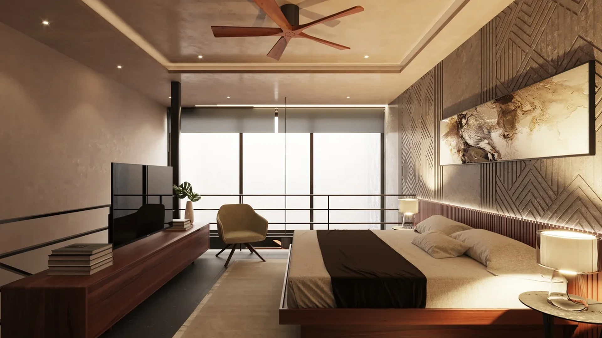 View of Modern Bedroom at Xiol, showcasing Luxury Interior, Contemporary Design.